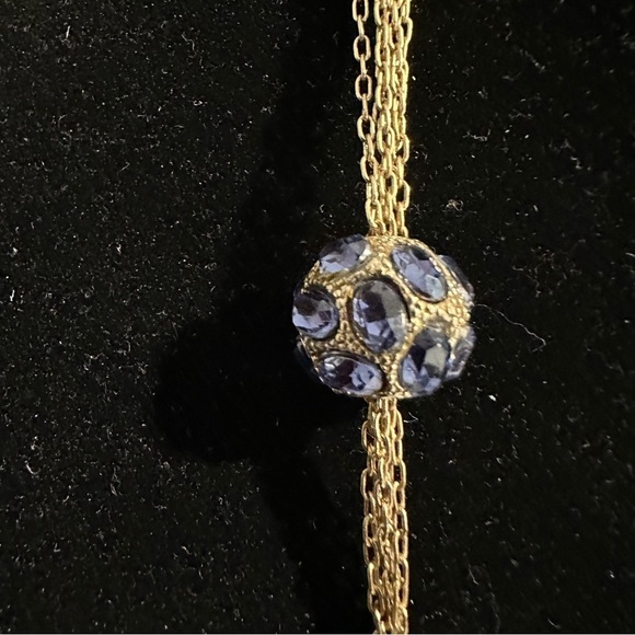 KENNETH JAY LANE SIGNED NECKLACE WITH BLUE CRYSTALS and POUCH - Picture 10 of 11